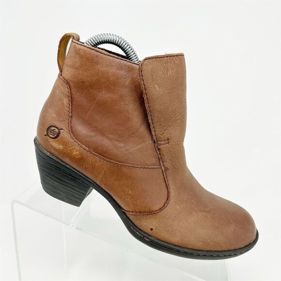 Born Tati Women's Brown Leather Pull On Ankle Boots Size 6.5 Casual Comfort - Picture 1 of 14